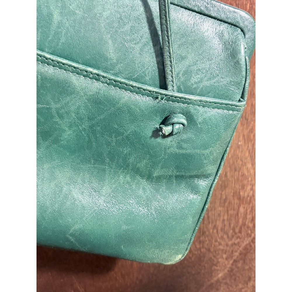 Ganson Vintage Green Leather Crossbody Frame Bag Gold Hardware Kiss Lock Retro - Picture 12 of 15